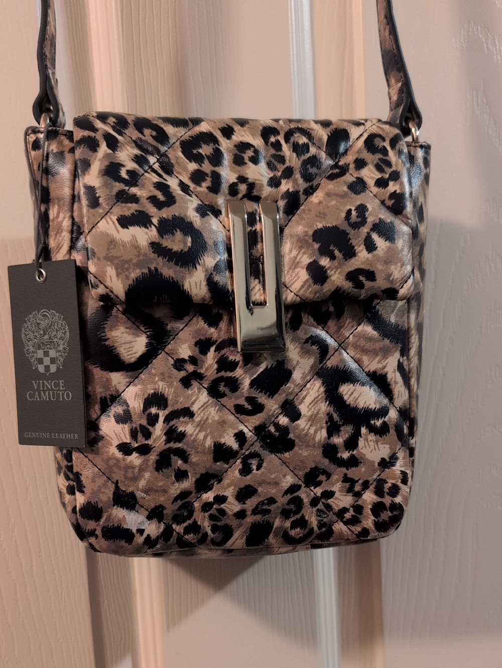 Vince Camuto Quilted Leopard-Print Crossbody Bag - Brown & Black